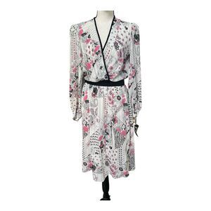 Vintage Tailleur Dress NWT 80s Pink Floral Midi Wrap Style Belted Sz M Deadstock